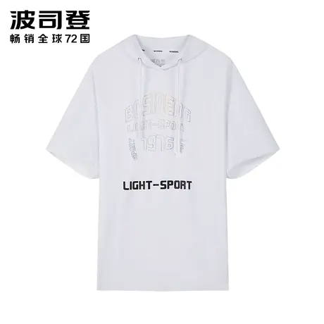 【买3免1】波司登女士连帽T恤夏季休闲运动短袖卫衣白色潮图片
